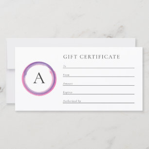Certificado de regalo de negocio con monograma ros