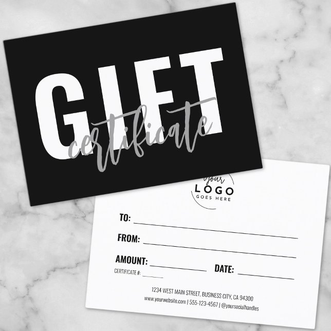 Certificado de regalo de negocio de guión blanco y (Logo Script Business Gift Certificate Voucher)