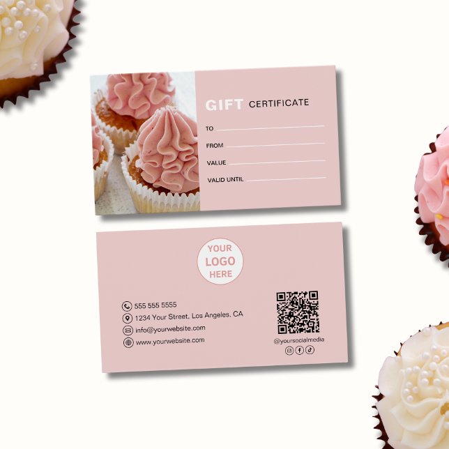 Certificado de regalo de negocio de panadería con  (Custom Logo Photo Bakery Business Gift Certificate)