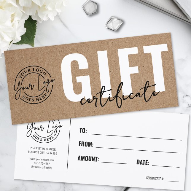 Certificado de regalo de negocio de papel kraft si (Logo Business Gift Certificate)