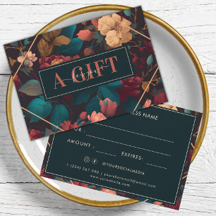 Certificado de regalo de negocio floral oscuro rom