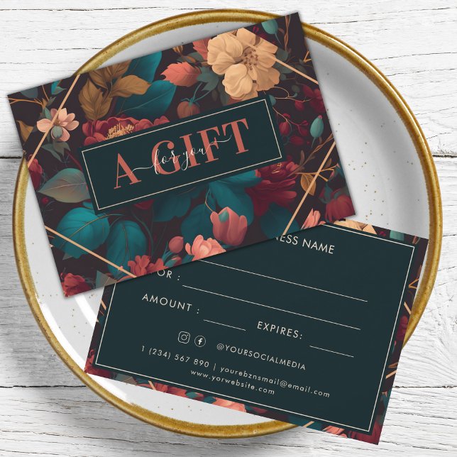 Certificado de regalo de negocio floral oscuro rom (Subido por el creador)
