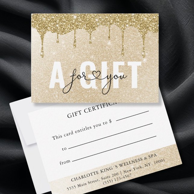 CERTIFICADO DE REGALO DE NEGOCIO | Gota de Purpuri (BUSINESS GIFT CERTIFICATE | Gold Glitter Drop)