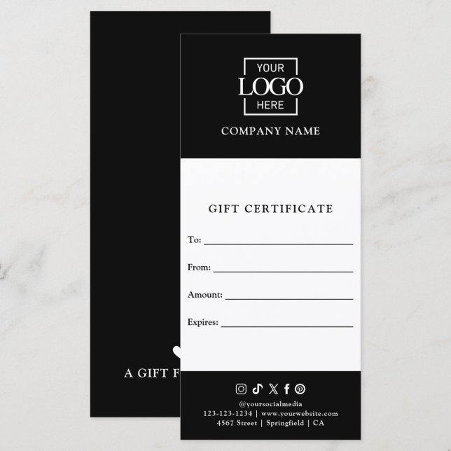 Certificado de regalo de negocio moderno chic con  (Anverso / Reverso)