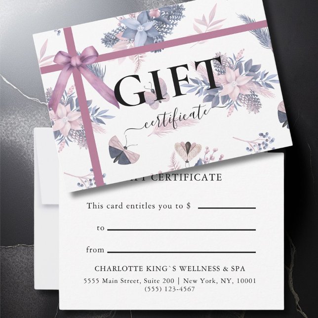 CERTIFICADO DE REGALO DE NEGOCIO | Moderno | Cinta (BUSINESS GIFT CERTIFICATE | modern, minimal, ribbon & Christmas pattern.)