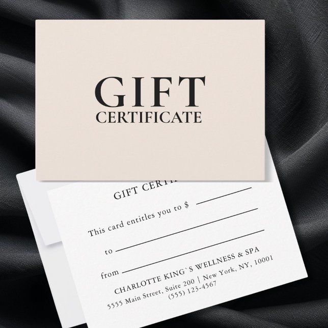 CERTIFICADO DE REGALO DE NEGOCIO | Moderno | Mínim (BEIGE  BUSINESS GIFT CERTIFICATE | Modern | Minimal|)