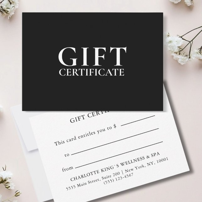CERTIFICADO DE REGALO DE NEGOCIO | Moderno | Mínim (BLACK BUSINESS GIFT CERTIFICATE | Modern | Minimal|)