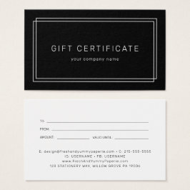 Certificado de regalo de negocio negro moderno de 