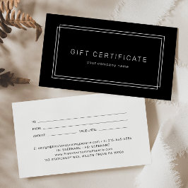 Certificado de regalo de negocio negro moderno de