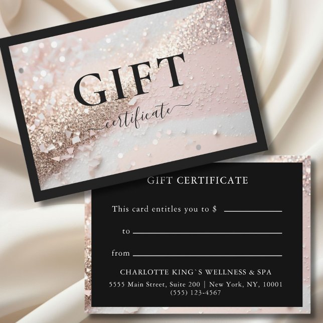 CERTIFICADO DE REGALO DE NEGOCIO | PURPURINA | (PERSONALIZED BUSINESS GIFT CERTIFICATE | modern, glitter & black.)