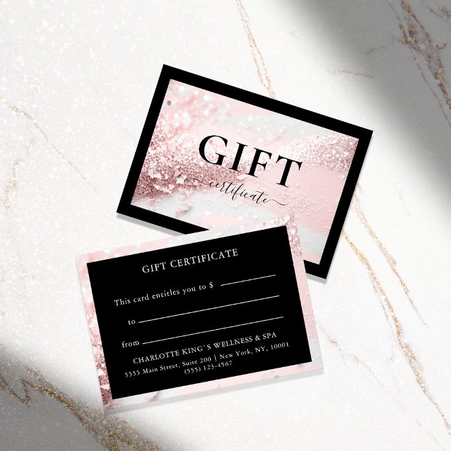 CERTIFICADO DE REGALO DE NEGOCIO | PURPURINA | (PERSONALIZED BUSINESS GIFT CERTIFICATE | modern, glitter & black. Perfect for small business, makeup)