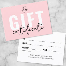 Certificado de regalo de negocio rosa Logo Blush