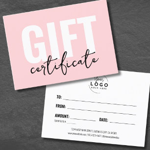 Certificado de regalo de negocio rosa minimalista