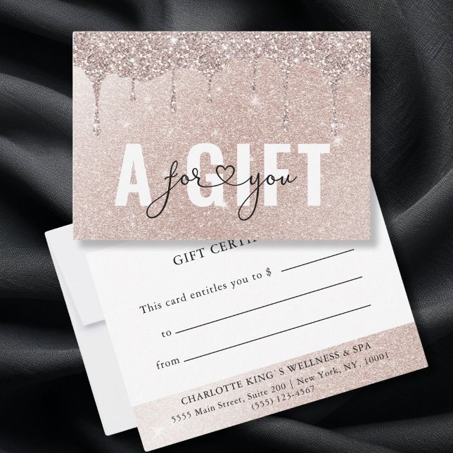 CERTIFICADO DE REGALO DE NEGOCIO | Rosegold Purpur (BUSINESS GIFT CERTIFICATE | Rosegold Glitter Drop)