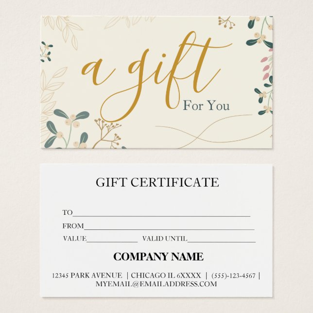 Certificado de regalo de negocio simple y moderno (Anverso y reverso)