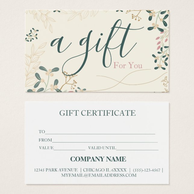 Certificado de regalo de negocio simple y moderno (Anverso y reverso)