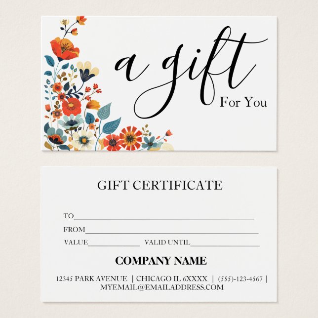 Certificado de regalo de negocio simple y moderno (Anverso y reverso)