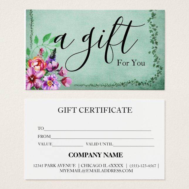 Certificado de regalo de negocio simple y moderno (Anverso y reverso)