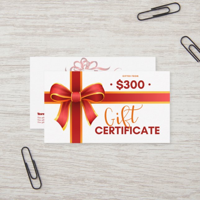 Certificado de regalo de negocios $300 (Anverso/Reverso In Situ)