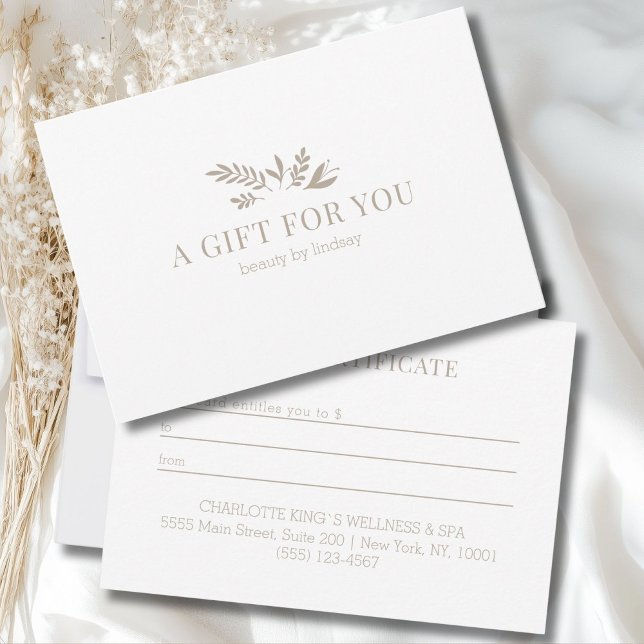 Certificado de regalo de negocios botánico blanco  (Minimal White Botanical Business Gift Certificate)