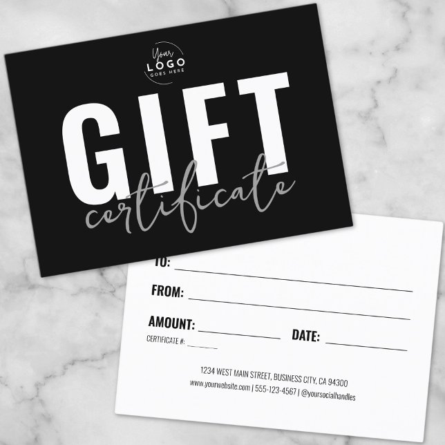 Certificado de Regalo de Negocios con Logo Negro M (Logo Modern Business Gift Certificate)