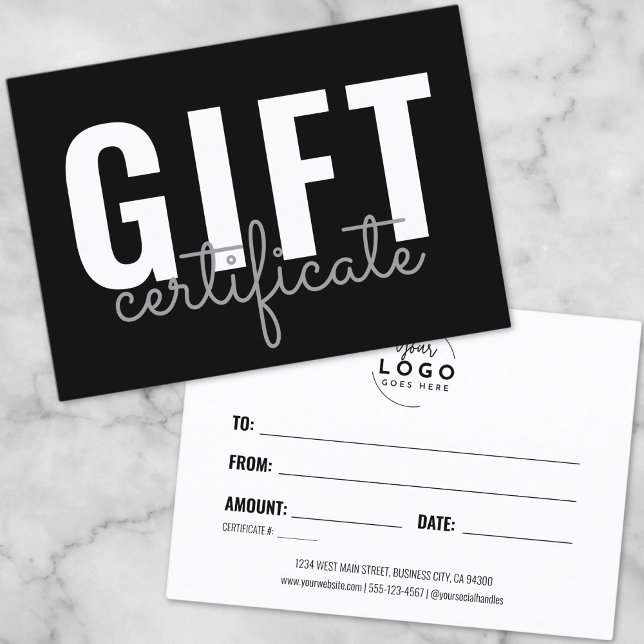 Certificado de Regalo de Negocios con Logotipo de  (Modern Script Logo Business Gift Certificate)