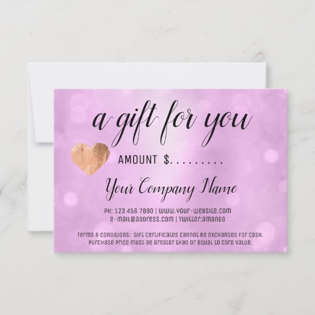 Certificado de regalo de negocios Corazón rosa ros (Anverso)