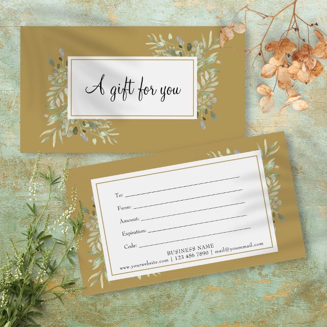 Certificado de regalo de negocios de follaje verde (Gold Greenery Foliage Business Gift Certificate)