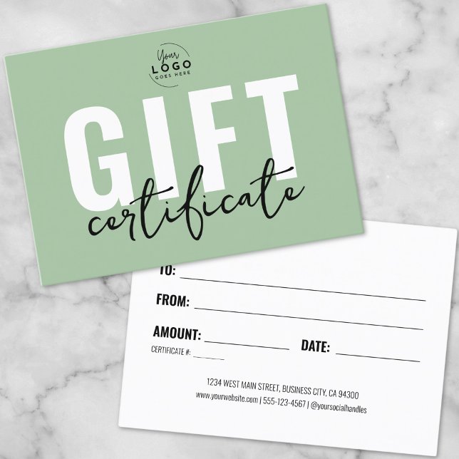 Certificado de regalo de negocios de Sage Green (Sage Green Business Gift Certificate)