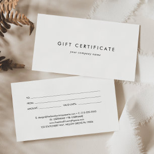 Certificado de regalo de negocios de tipografía de