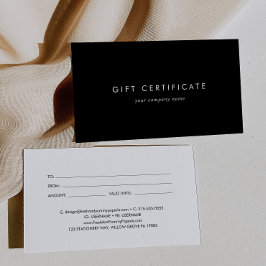 Certificado de regalo de negocios de tipografía ne