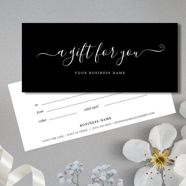 Certificado de regalo de negocios en blanco y negr (Black and White Business Gift Certificates)