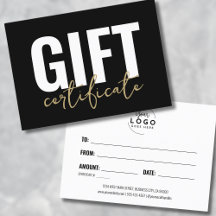 Certificado de Regalo de Negocios Oro Negro de Tu 