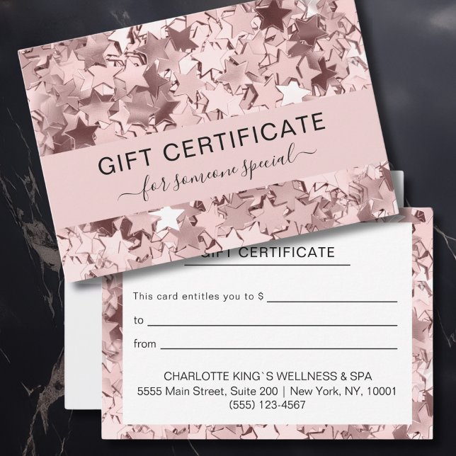 Certificado de regalo de negocios para estrellas r (Modern Pink Stars BUSINESS GIFT CERTIFICATE)