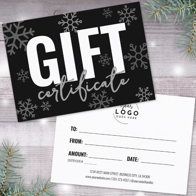 Certificado de Regalo de Negocios para las Fiestas (Logo Modern Script Business Gift Certificate)