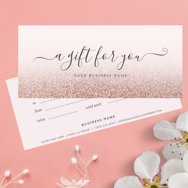 Certificado de regalo de negocios Rosa Ombre de or (Rose Gold Ombre Gift Certificate)