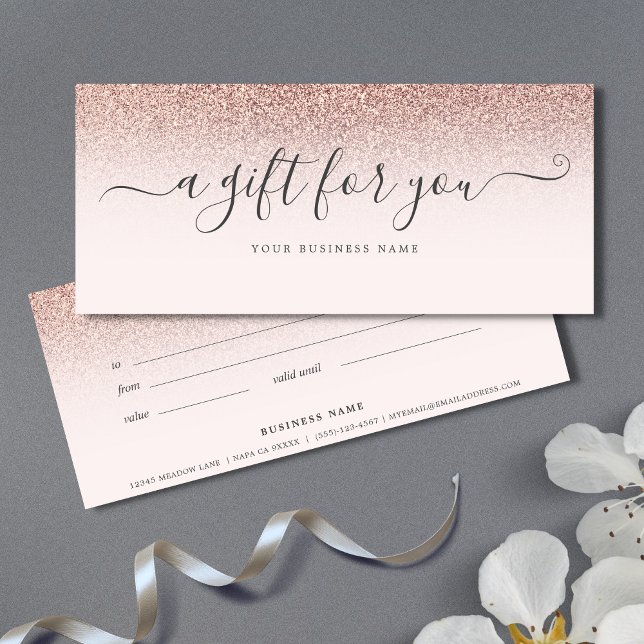 Certificado de regalo de negocios Rosa Ombre de or (Rose Gold Ombre Gift Certificate)