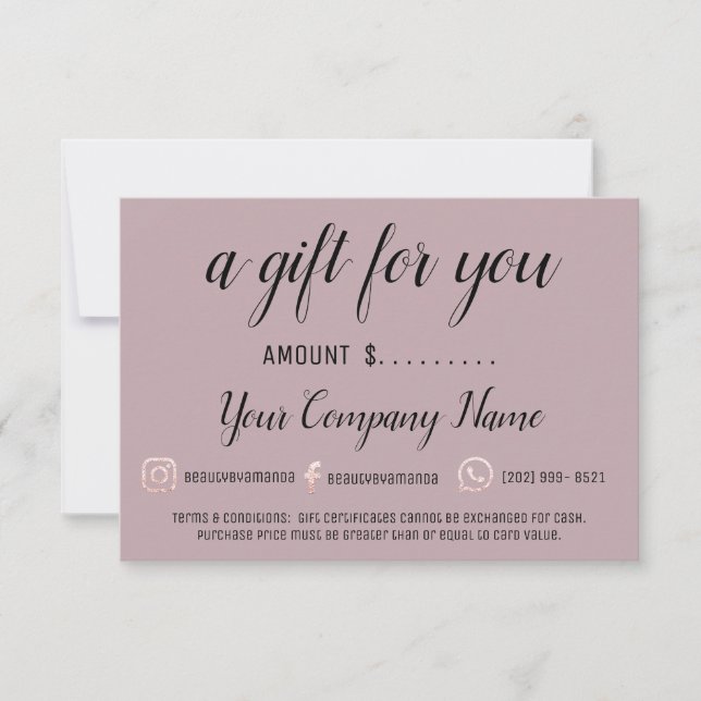 Certificado de regalo de negocios Rosa social mode (Anverso)