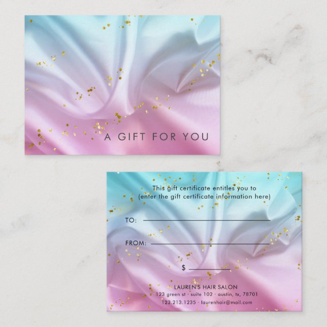 Certificado de regalo de oro Blue Pink Satin (Anverso / Reverso)
