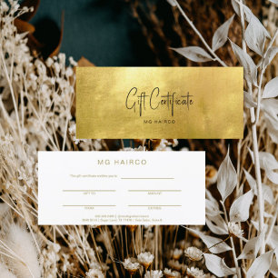 Certificado de regalo de oro y blanco en salón de