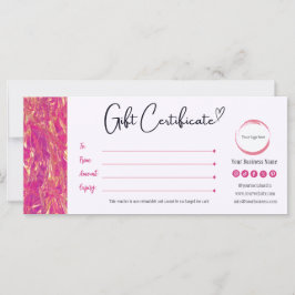 Certificado de regalo de oro y rosado caliente
