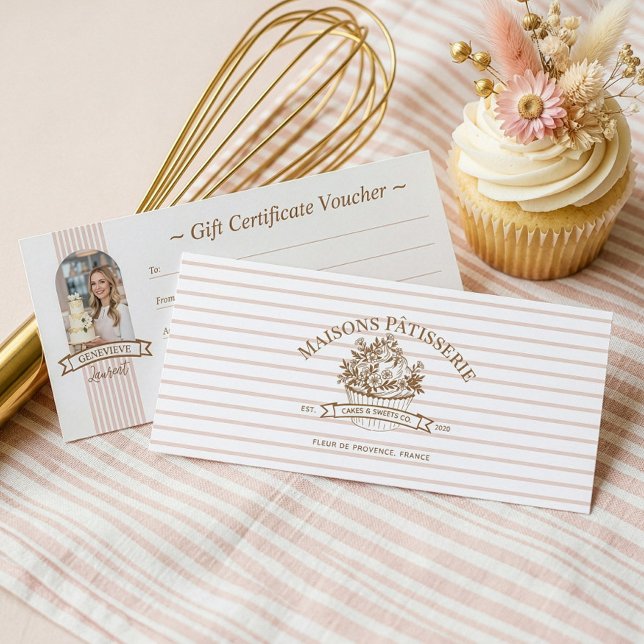 Certificado de regalo de panadería de cupcakes flo (Stripe Floral Cupcake Bakery Shop Gift Certificate)