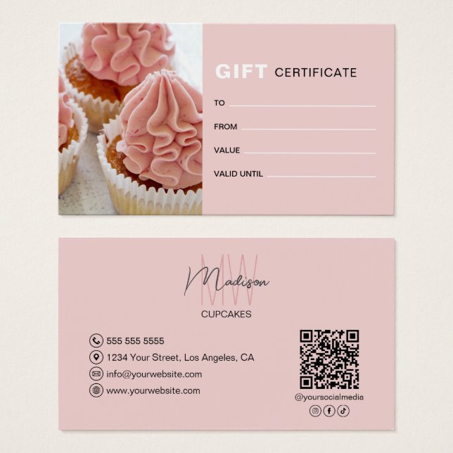 Certificado de regalo de panadería de QR de foto d (Anverso y reverso)