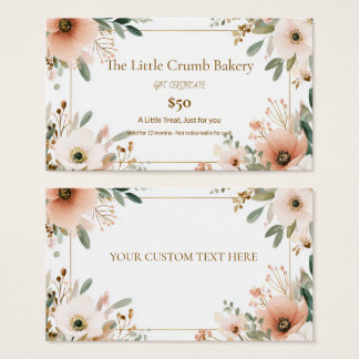 Certificado de regalo de panadería, floral acuarel