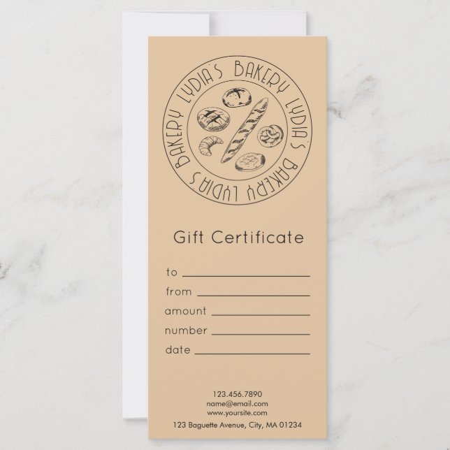 Certificado de regalo de panadería Kraft personali (Anverso)