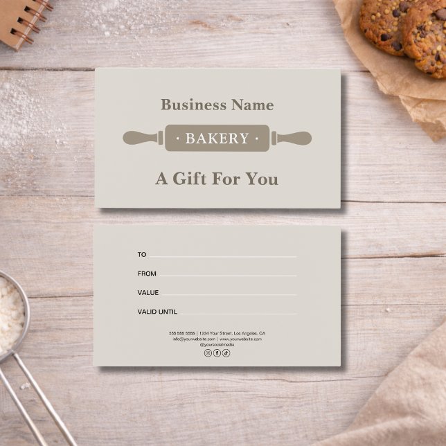Certificado de regalo de panadería Modern Rolling  (Modern Rolling Pin Bakery Gift Certificate)