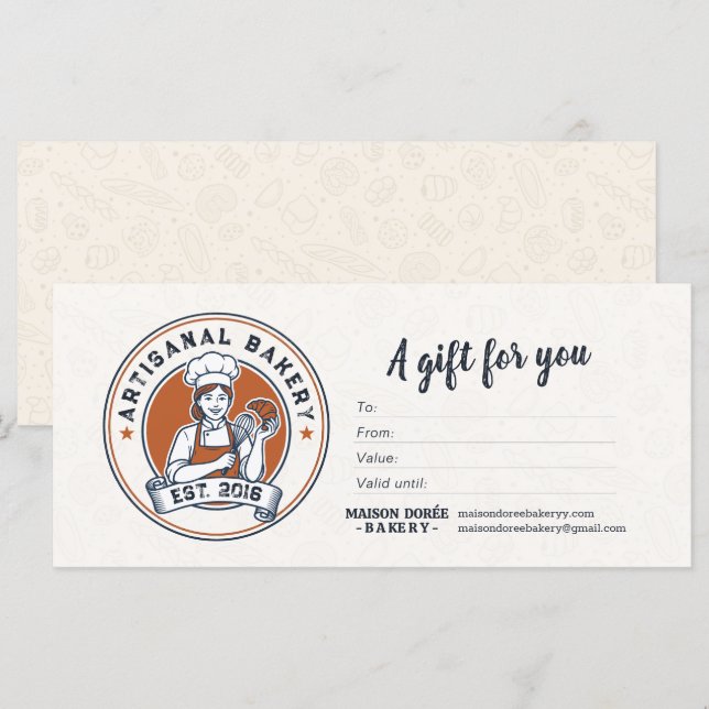 Certificado de regalo de panadería pastelería chef (Anverso / Reverso)