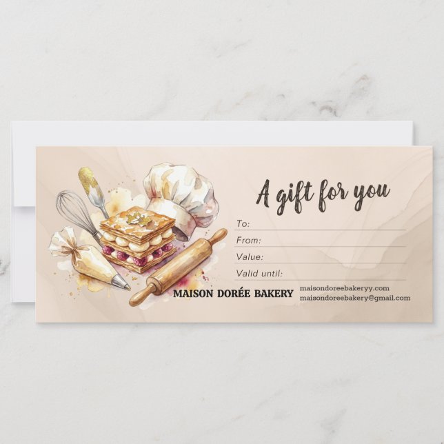Certificado de regalo de panadería tienda pasteler (Anverso)
