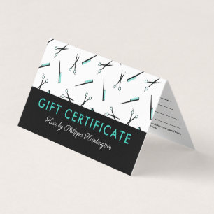 Certificado de regalo de peluquería de tijeras y c