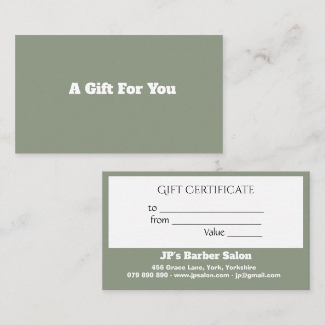 Certificado de regalo de Personalizado verde moder (Anverso / Reverso)